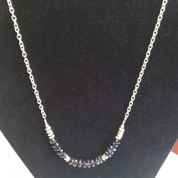 Silvertone Blue Faceted Stone Necklace - Picture 10 of 13